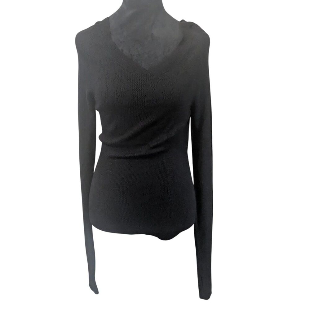 Intimately Free People End Game Pointelle V-Neck Top Black Large Eyelet Knit